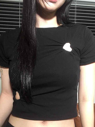 Heart Punching Shirred Short Sleeve T-shirt