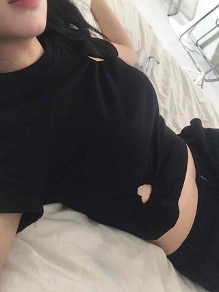 Heart Punching Shirred Short Sleeve T-shirt