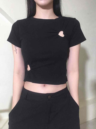 Heart Punching Shirred Short Sleeve T-shirt
