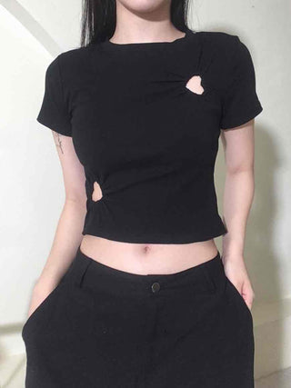 Heart Punching Shirred Short Sleeve T-shirt