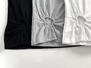Heart Punching Shirred Short Sleeve T-shirt