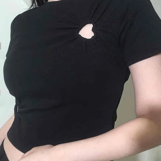 Heart Punching Shirred Short Sleeve T-shirt