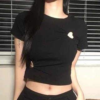 Heart Punching Shirred Short Sleeve T-shirt