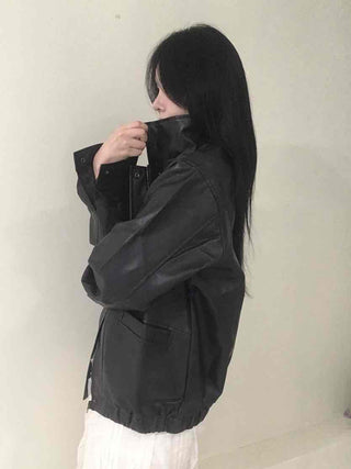 Oversized Collared Leather Jumper