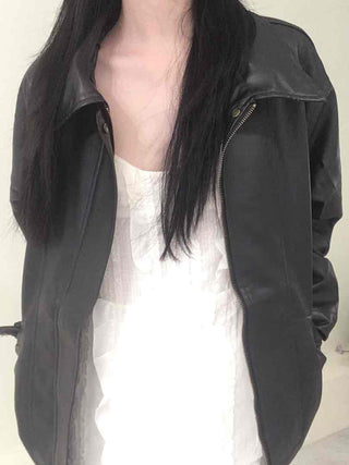 Oversized Collared Leather Jumper