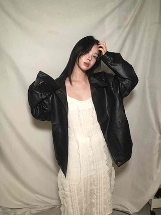Oversized Collared Leather Jumper