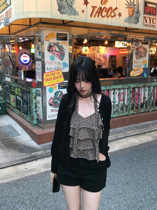 Minimal Leopard Tiered Frill Blouse