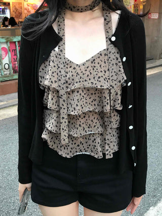 Minimal Leopard Tiered Frill Blouse