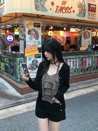 Minimal Leopard Tiered Frill Blouse