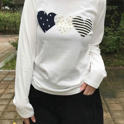 Retro Hip Heart Patch Long Sleeve T-shirt