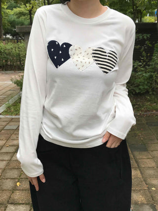Retro Hip Heart Patch Long Sleeve T-shirt