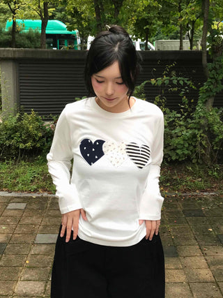 Retro Hip Heart Patch Long Sleeve T-shirt