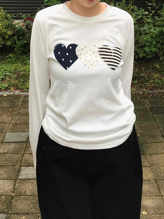 Retro Hip Heart Patch Long Sleeve T-shirt