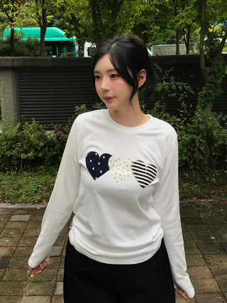 Retro Hip Heart Patch Long Sleeve T-shirt