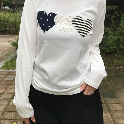 Retro Hip Heart Patch Long Sleeve T-shirt