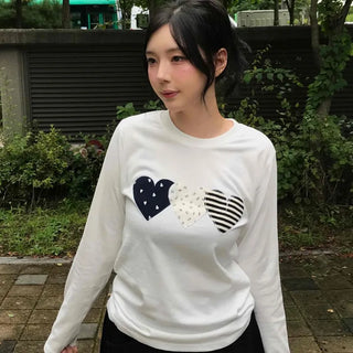 Retro Hip Heart Patch Long Sleeve T-shirt