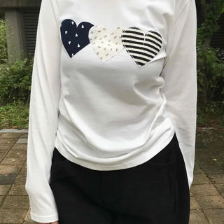 Retro Hip Heart Patch Long Sleeve T-shirt