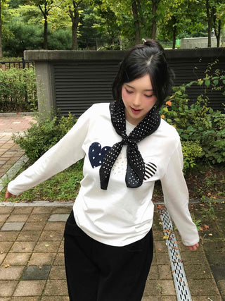 Retro Hip Heart Patch Long Sleeve T-shirt