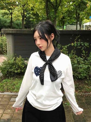 Retro Hip Heart Patch Long Sleeve T-shirt