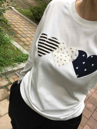 Retro Hip Heart Patch Long Sleeve T-shirt