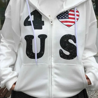 Oversized For U S American Flag Zip-up Hoodie