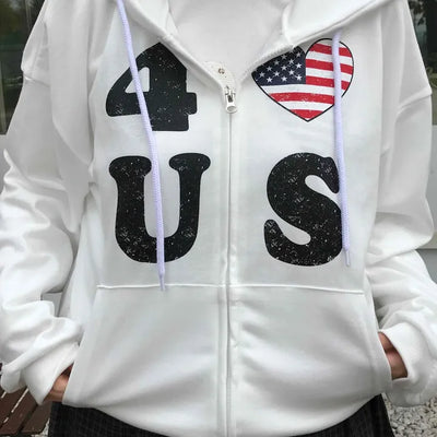 Oversized For U S American Flag Zip-up Hoodie