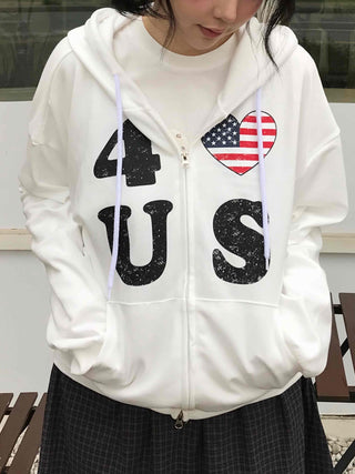Oversized For U S American Flag Zip-up Hoodie