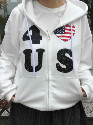 Oversized For U S American Flag Zip-up Hoodie
