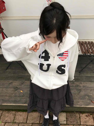 Oversized For U S American Flag Zip-up Hoodie
