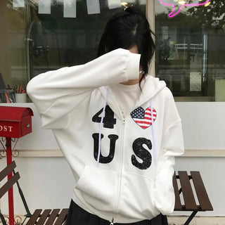 Oversized For U S American Flag Zip-up Hoodie
