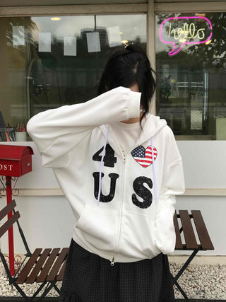 Oversized For U S American Flag Zip-up Hoodie