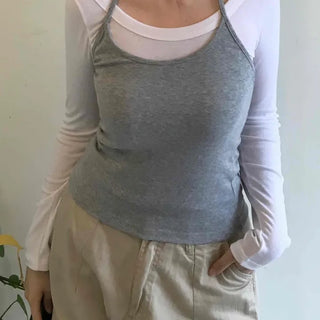 Delicate Fit Halter Layered Boat Neck Long Sleeve Tee