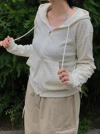 Pure Flower Round Neck Zip-up Hoodie