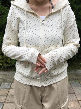 Pure Flower Round Neck Zip-up Hoodie