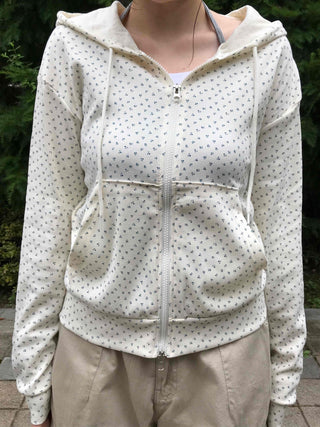 Pure Flower Round Neck Zip-up Hoodie
