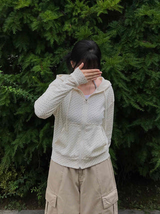 Pure Flower Round Neck Zip-up Hoodie