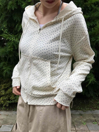Pure Flower Round Neck Zip-up Hoodie