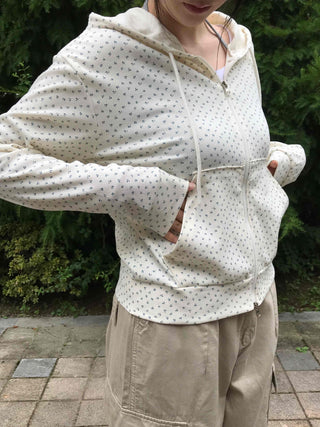 Pure Flower Round Neck Zip-up Hoodie