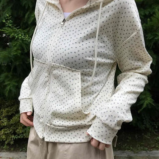 Pure Flower Round Neck Zip-up Hoodie