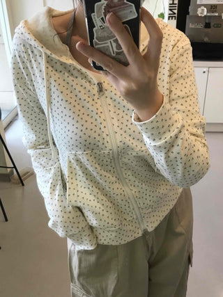Pure Flower Round Neck Zip-up Hoodie