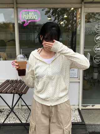 Pure Flower Round Neck Zip-up Hoodie