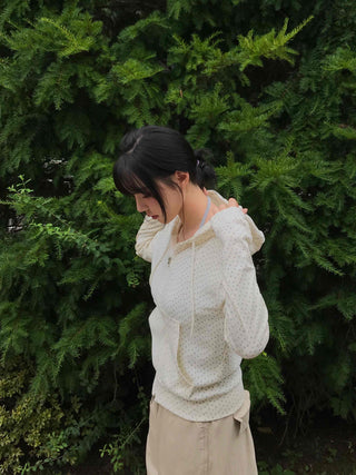Pure Flower Round Neck Zip-up Hoodie