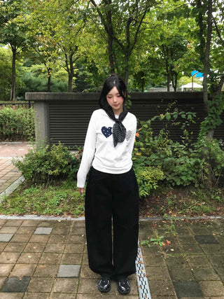 Side Pintuck Hem Snap Wide Long Pants
