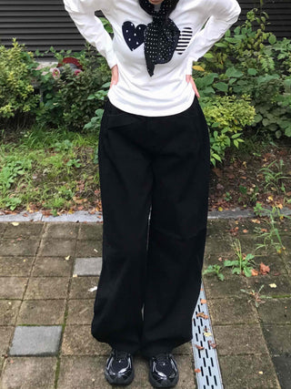 Side Pintuck Hem Snap Wide Long Pants