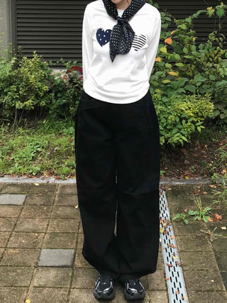 Side Pintuck Hem Snap Wide Long Pants