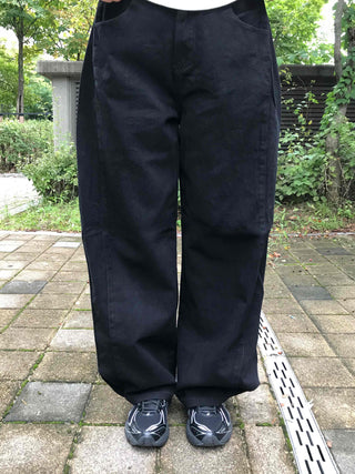 Side Pintuck Hem Snap Wide Long Pants