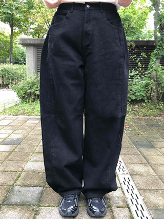 Side Pintuck Hem Snap Wide Long Pants