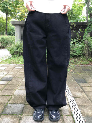 Side Pintuck Hem Snap Wide Long Pants