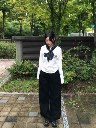 Side Pintuck Hem Snap Wide Long Pants