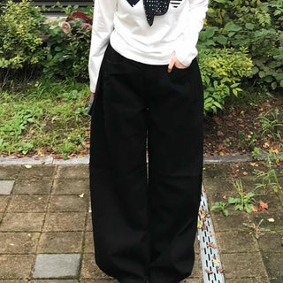Side Pintuck Hem Snap Wide Long Pants
